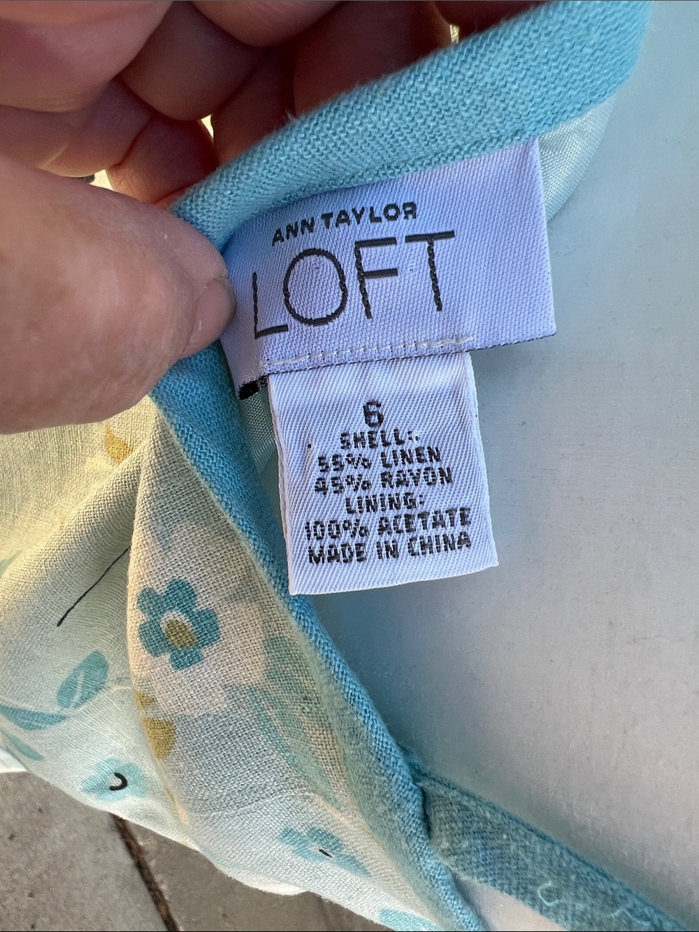 LOFT Light Blue Floral Linen-Blend A-Line Dress sz 6 - Picture 5 of 8